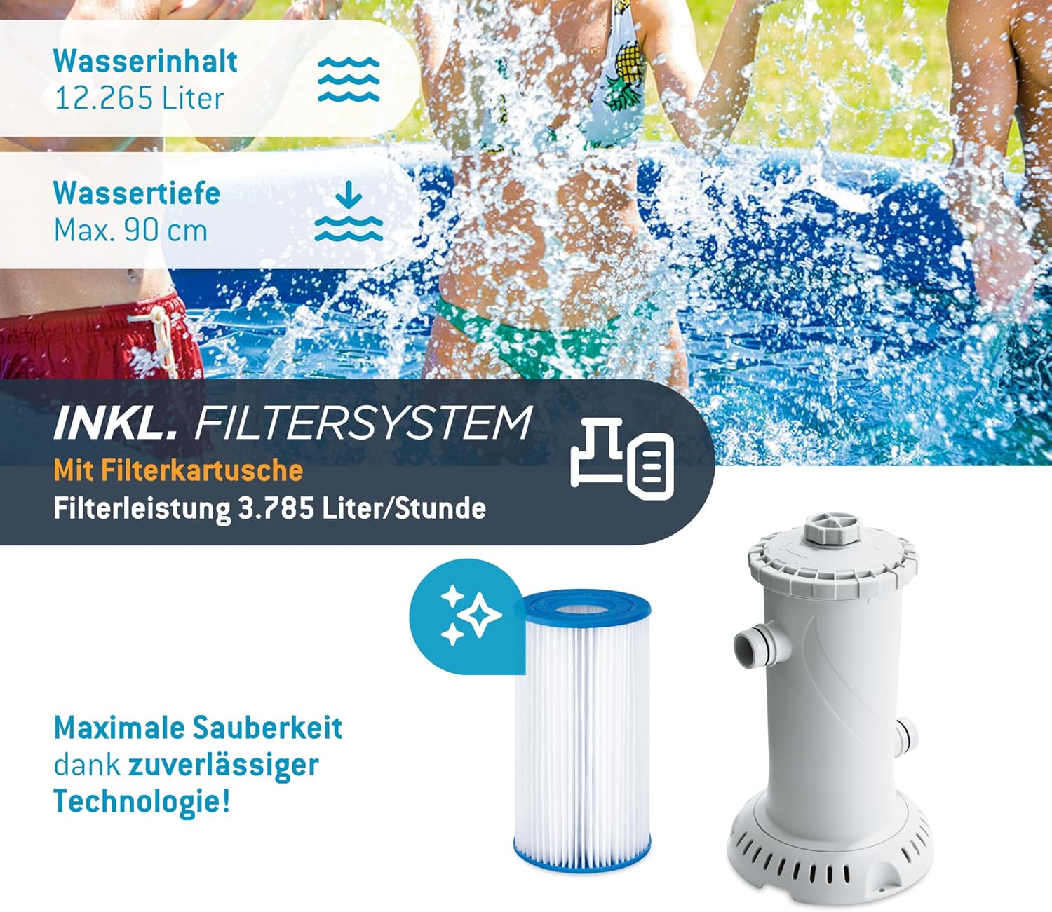 Summer Waves Quick Up Pool Komplettset | Rund 457x107 cm Blau | Aufstellpool Set | Gartenpool & Schwimmbecken inkl. Filterpumpe, Bodenvlies, Abdeckplane & Einstiegsleiter (457x457x107 cm)