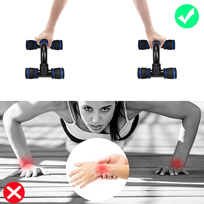 (2er Set) Liegestütze Griffe gepolsterte Fitness Push-Up Bars Home Workout - Schwarz / Blau