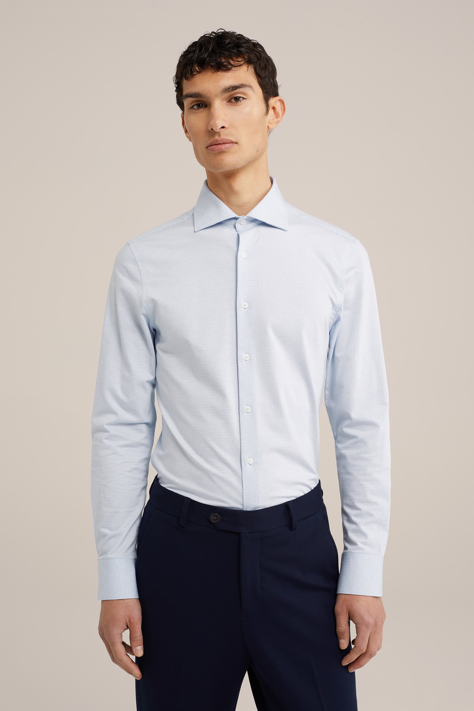 premium gebreid overhemd met structuur WE Fashion Lichtblauw