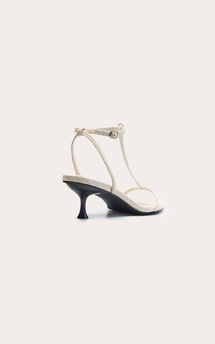 Crème Sandales À Talons À Brides En T Et Entre-doigts Aspect Lin