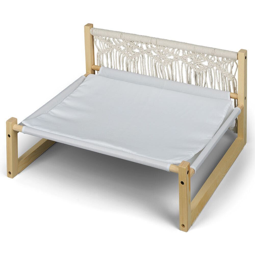 Hamac pour chien ou chat en pin et coton style bohème 53,5x42,5xH26,5cm