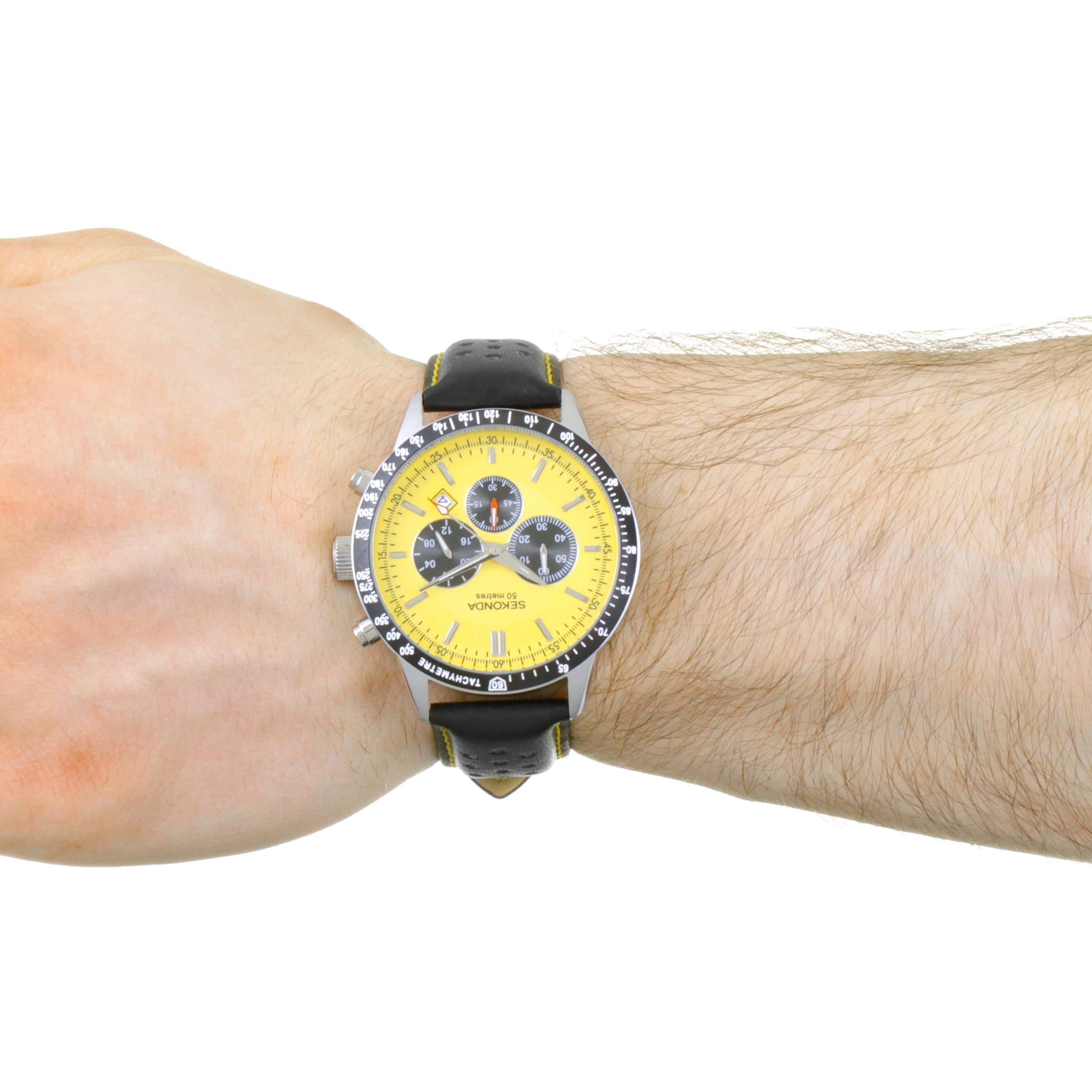 Sekonda Velocity 45mm Silver Watch Round Case Yellow Dial