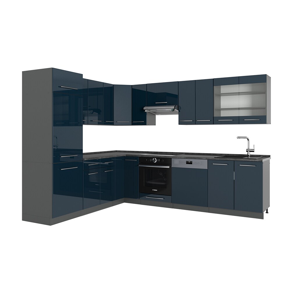 Vicco Eckküche Fame-Line Anthrazit Dunkelblau Hochglanz 287x227 cm ohne Arbeitsplatte