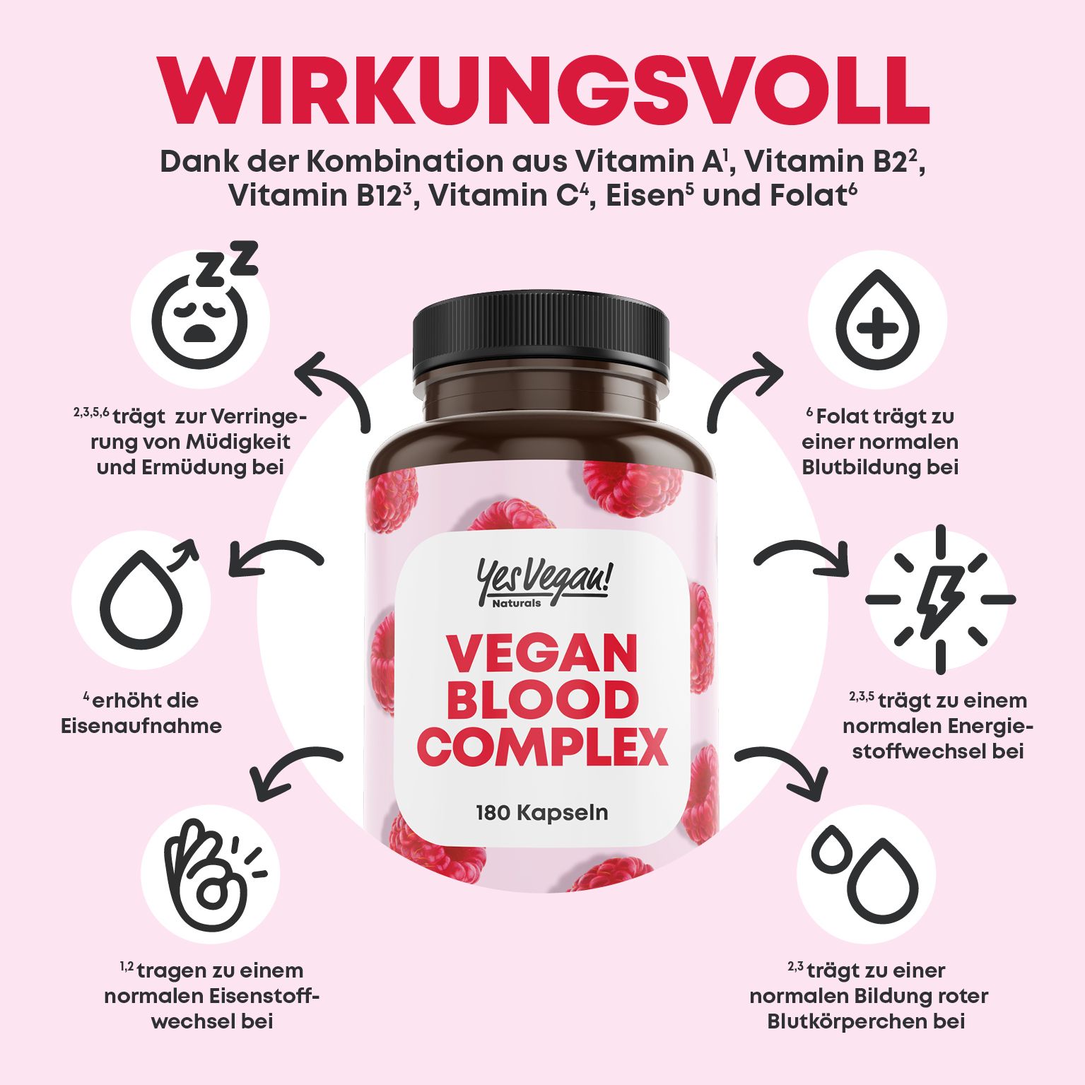 Eisen hochdosiert (180 Kapseln) Vitamin A, Vitamin B2 und B12, Folsäure, Vitamin, gegen Eisenmangel