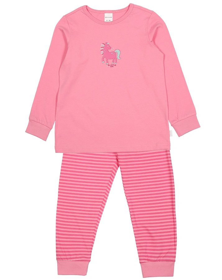Schlafanzug CLASSICS – PFERD 2-teilig lang in rosa/pink