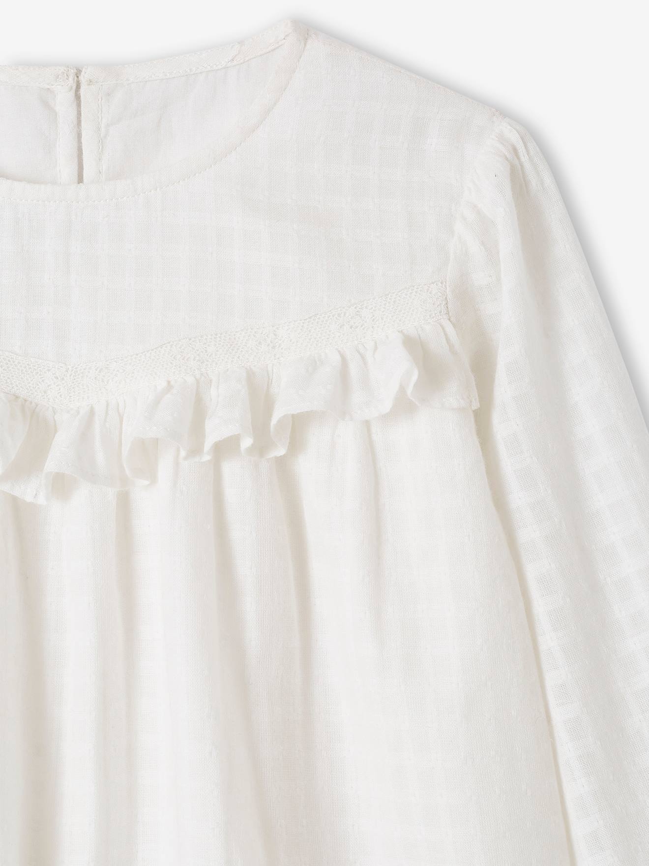 Blusa azul marinho com babados e efeito texturizado para meninas