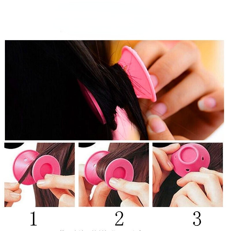 (20er Set) Ø17-20mm Silikon Lockenwickler Hitzefreies Haar Styling Wickler ohne Clips in 2 Grössen - Pink