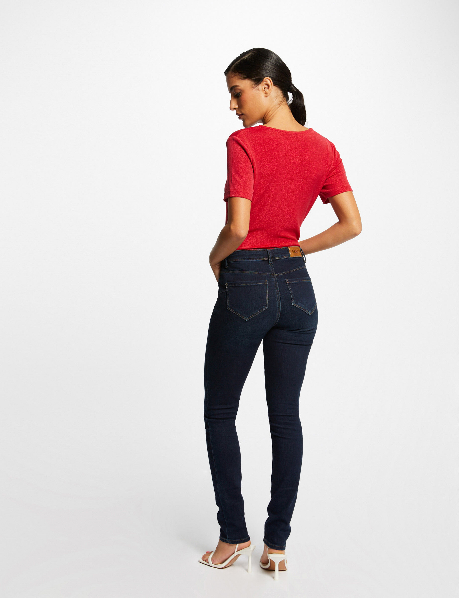 T-shirt manches courtes avec col en V framboise femme - framboise