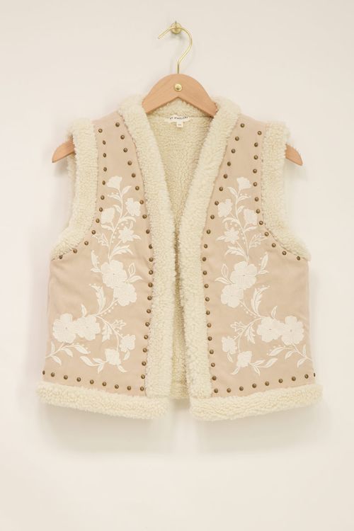 Beige teddy gilet met embroidery