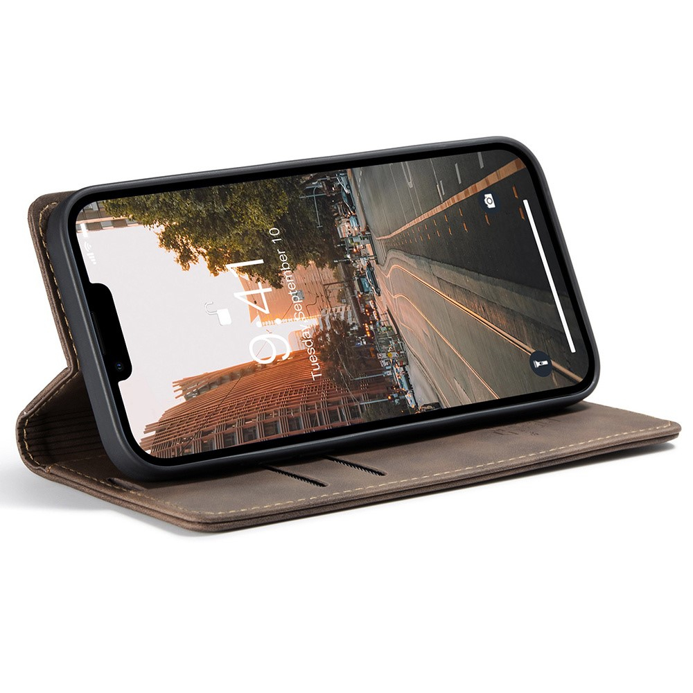 iPhone 15 Pro Max Leder Tasche Flip Wallet Etui mit Kartenfächern - Dunkelbraun