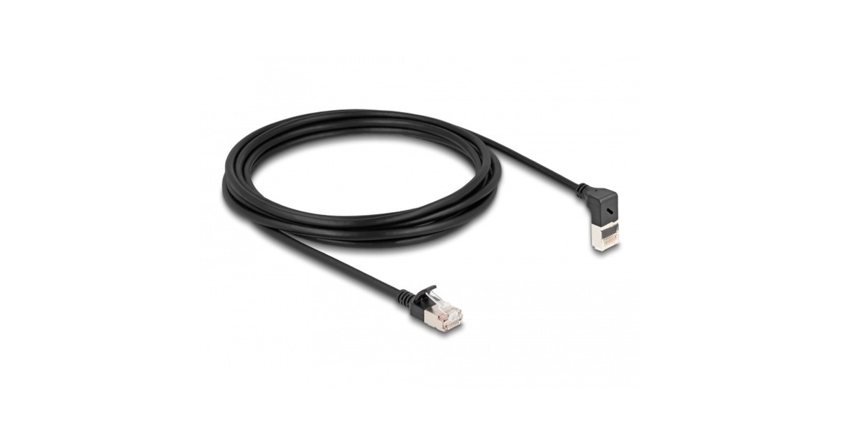 DeLOCKRJ45 Network Cable Cat.6A S/FTP Slim 90° upwards angled / straight 3 m kabel  (Zwart)
