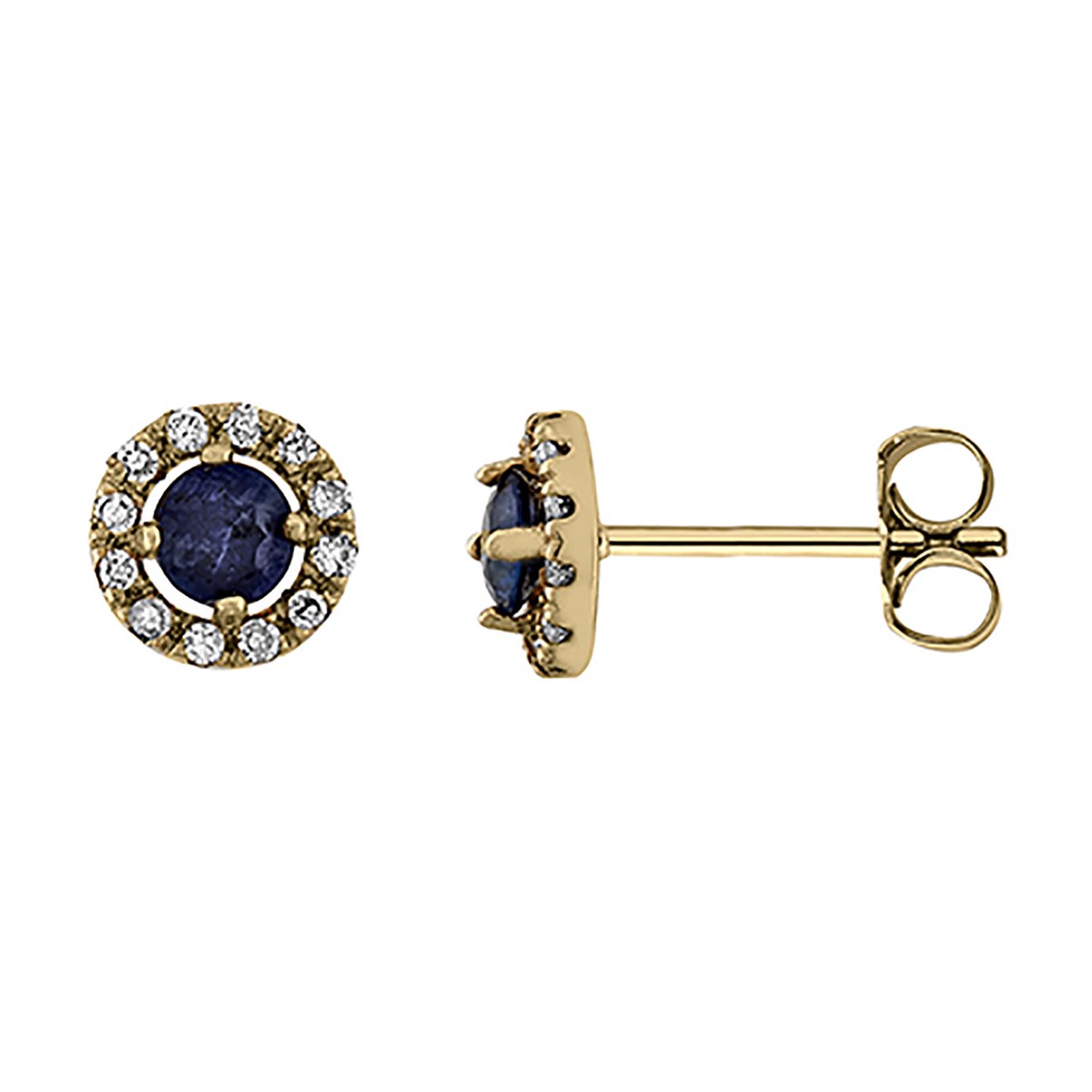 Boucles d'oreilles or jaune saphirs diamants