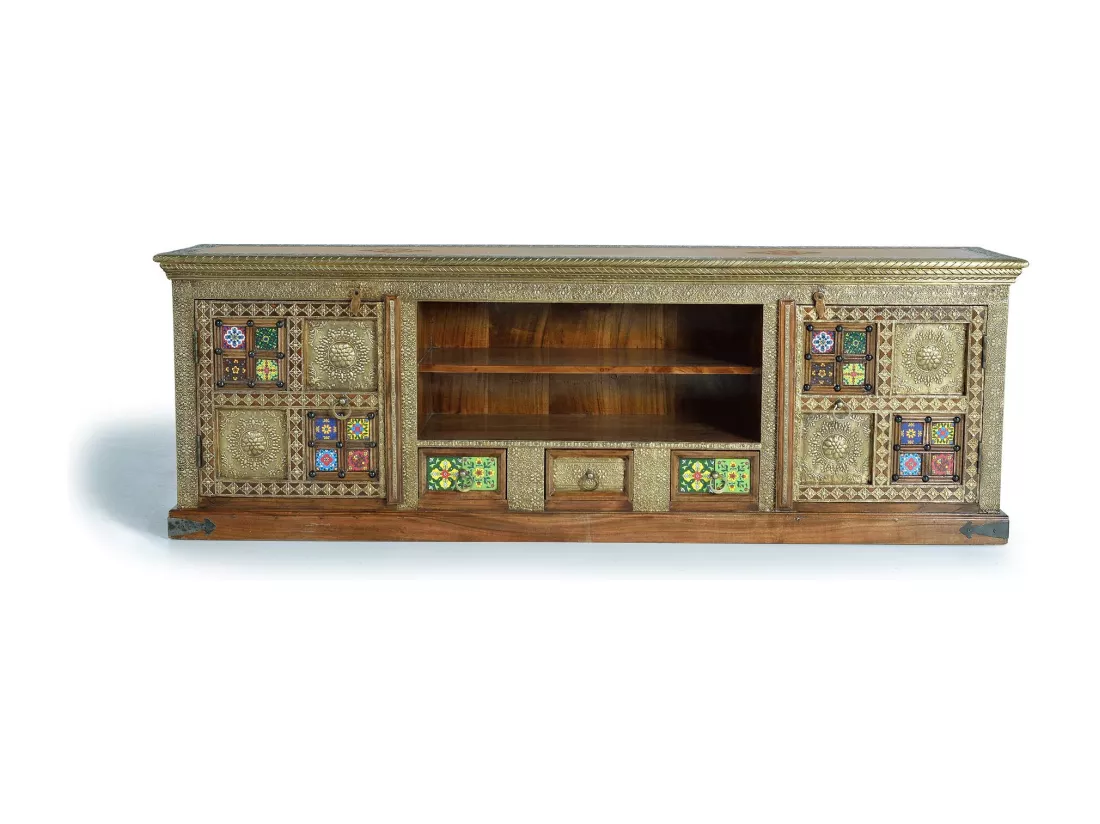 Meuble TV fait main avec détails en carrelage. Marrón.Giner y Colomer.60x40x180