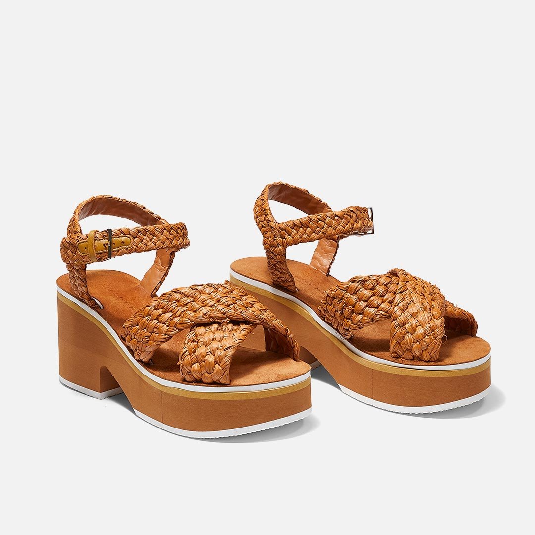 SANDALS - CHRISSY sandals, raffia resin yellow