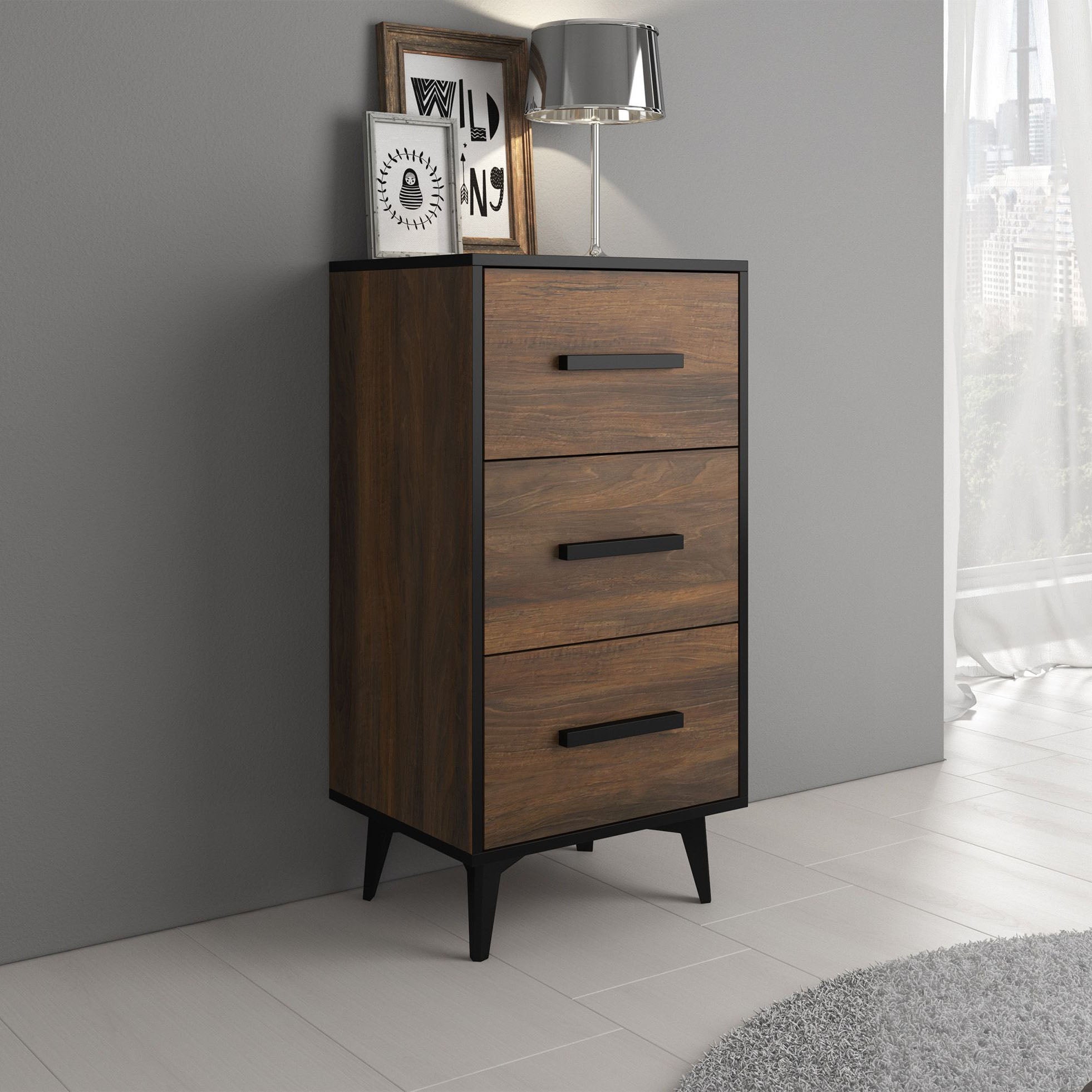 Frey - Ladekast - Donker eiken/zwart - 47x40x95 cm