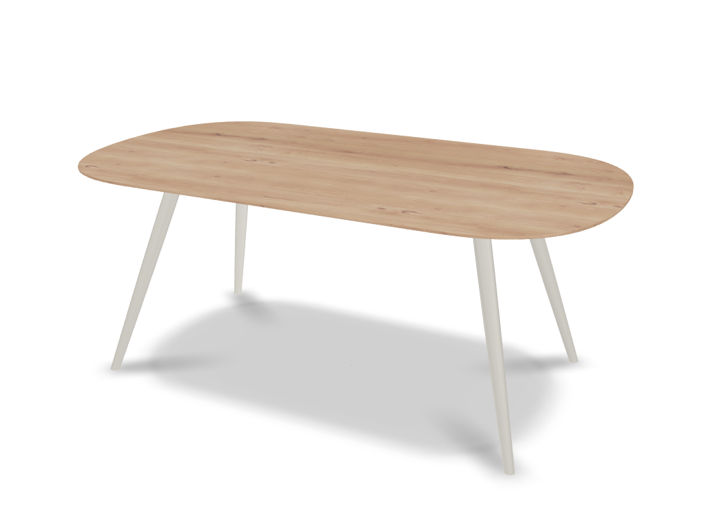 They & Me eettafel Joy – plat ovaal – eiken rustiek bianco olie – onderstel RAL9010 zuiverwit 180 x 100 x 75 | Eiken rustiek bianco olie | rechte rand | frame RAL9010 zuiverwit