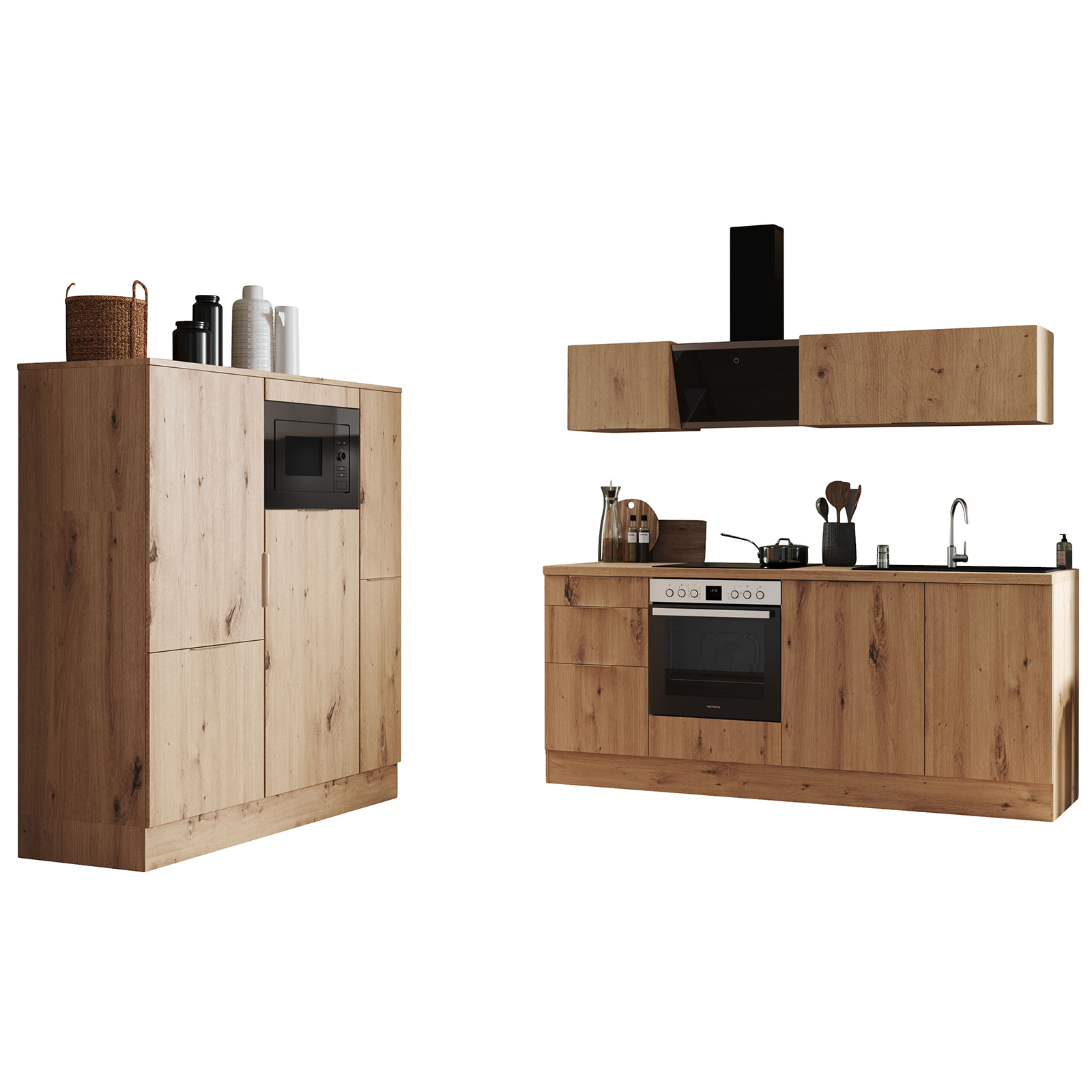 RESPEKTA Küchenblock - Artisan Eiche - mit E-Geräten - 370 cm