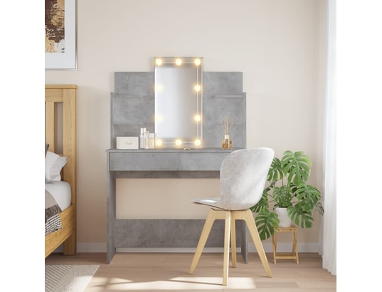 VIDAXL - Coiffeuse avec lumières led gris béton 96x40x142 cm