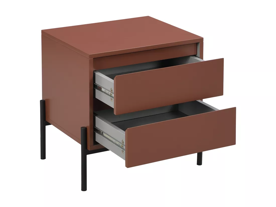 Table de chevet 2 tiroirs - MDF et métal - Terracotta et noir - KORASA de Pascal Morabito