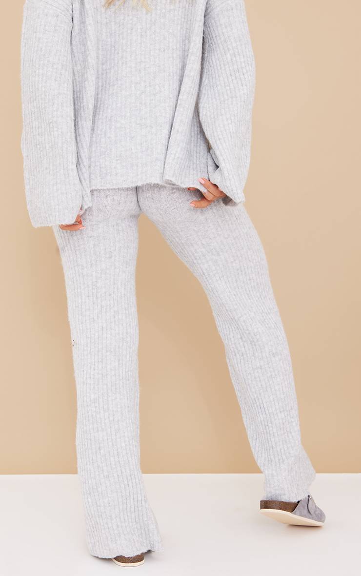 Gris Pantalon Large En Maille Côtelée Luxe