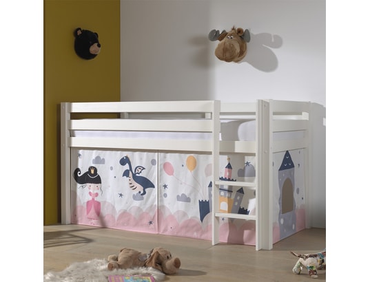 VIPACK - Lit mi-hauteur 90x200 sommier inclus housse fairy pino - bla...