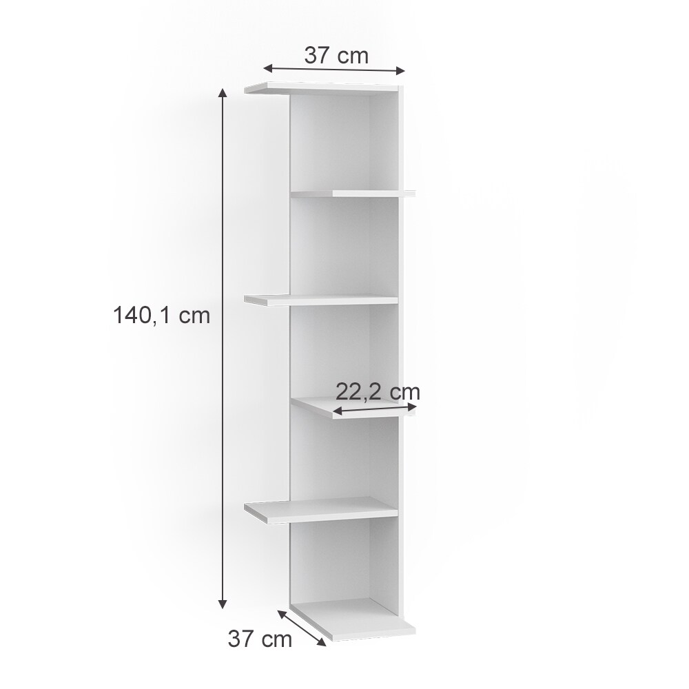 Vicco Bücherregal Standregal Eckregal Tera weiß 6 Etagen Wandregal Nischenregal