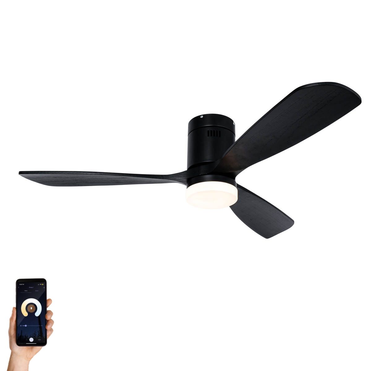 Smart plafondventilator zwart 132cm incl. LED dimbaar met afstandsbediening - Sofia
