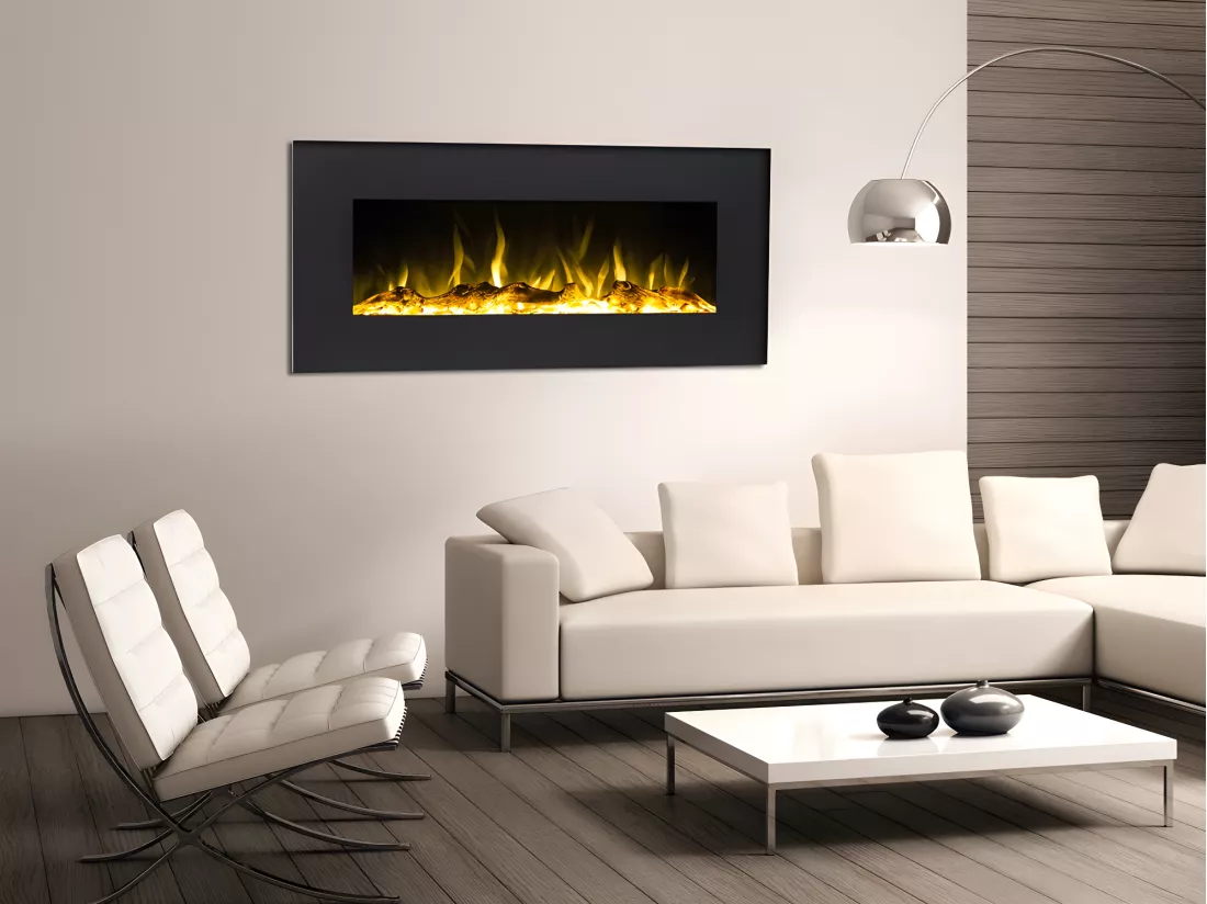 Cheminée électrique IRAZU - Murale ou à poser - LEDs & Bluetooth - L106,68 x P26 x H57,2 cm - Noire