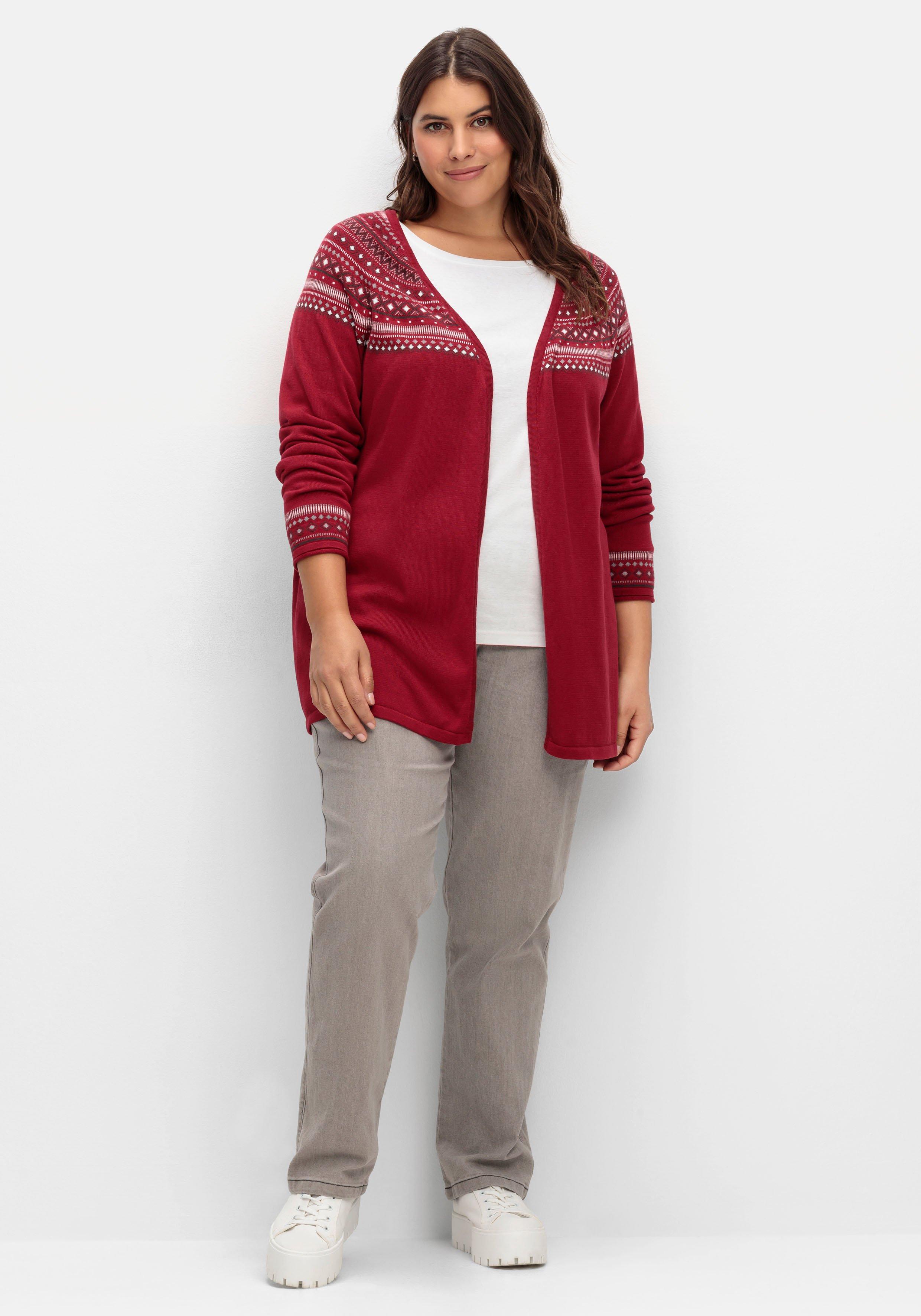 Strickjacke im Norwegermuster, offene Longform