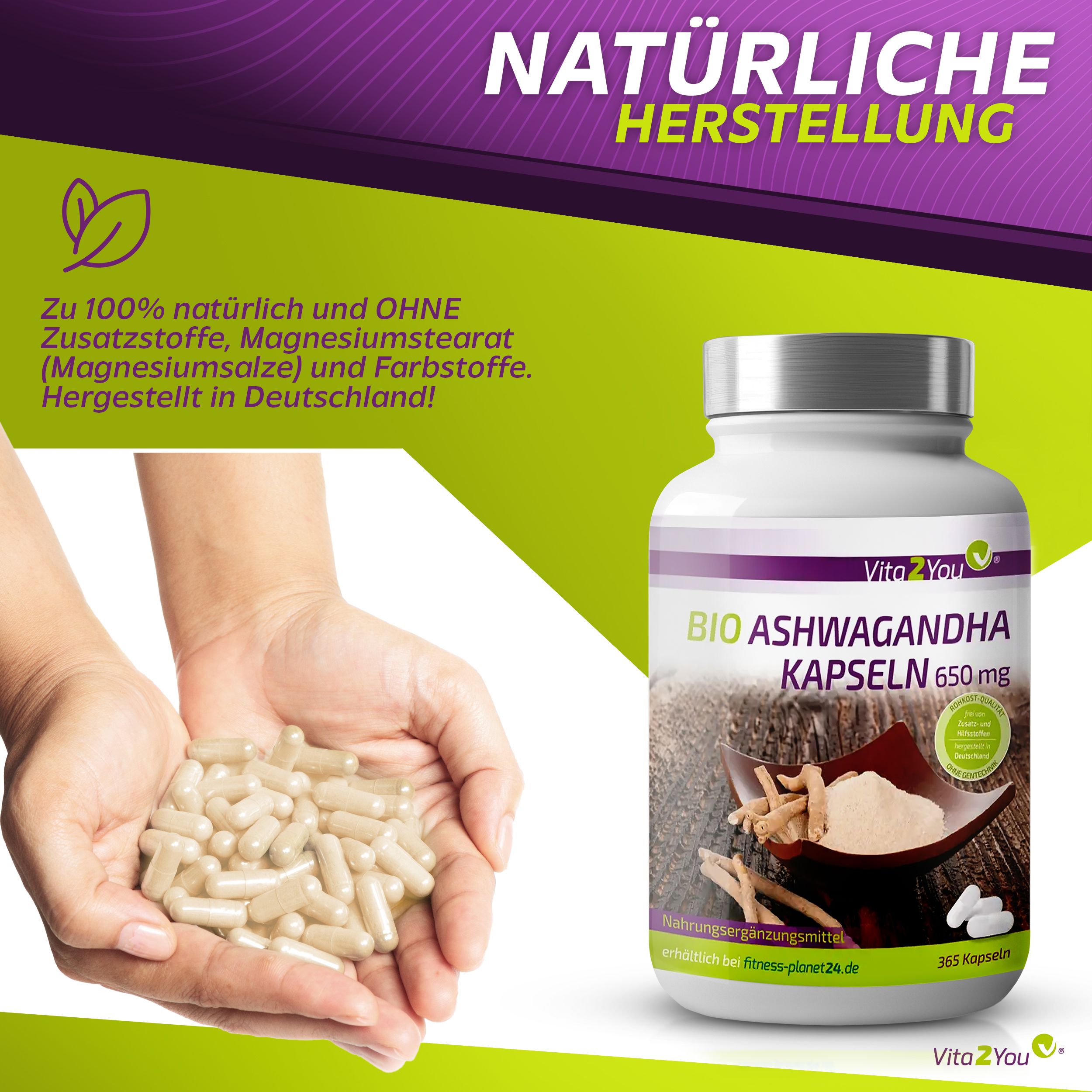 Vita2You Bio Ashwagandha Kapseln 650mg