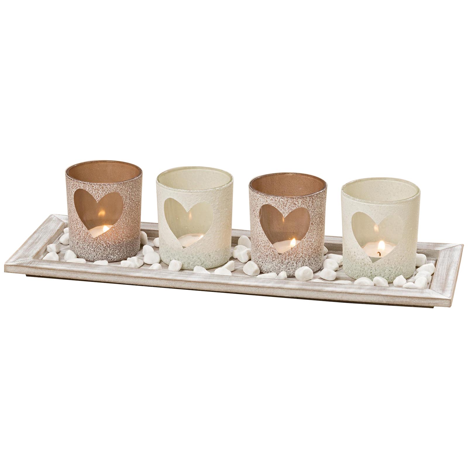 5-teiliges Windlicht-Set - beige - Glas - 40 cm breit