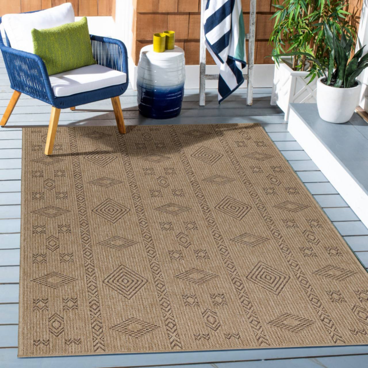 In & Outdoor Teppich Wetterfest Läufer Beige - Balkon Teppich Wasserfest