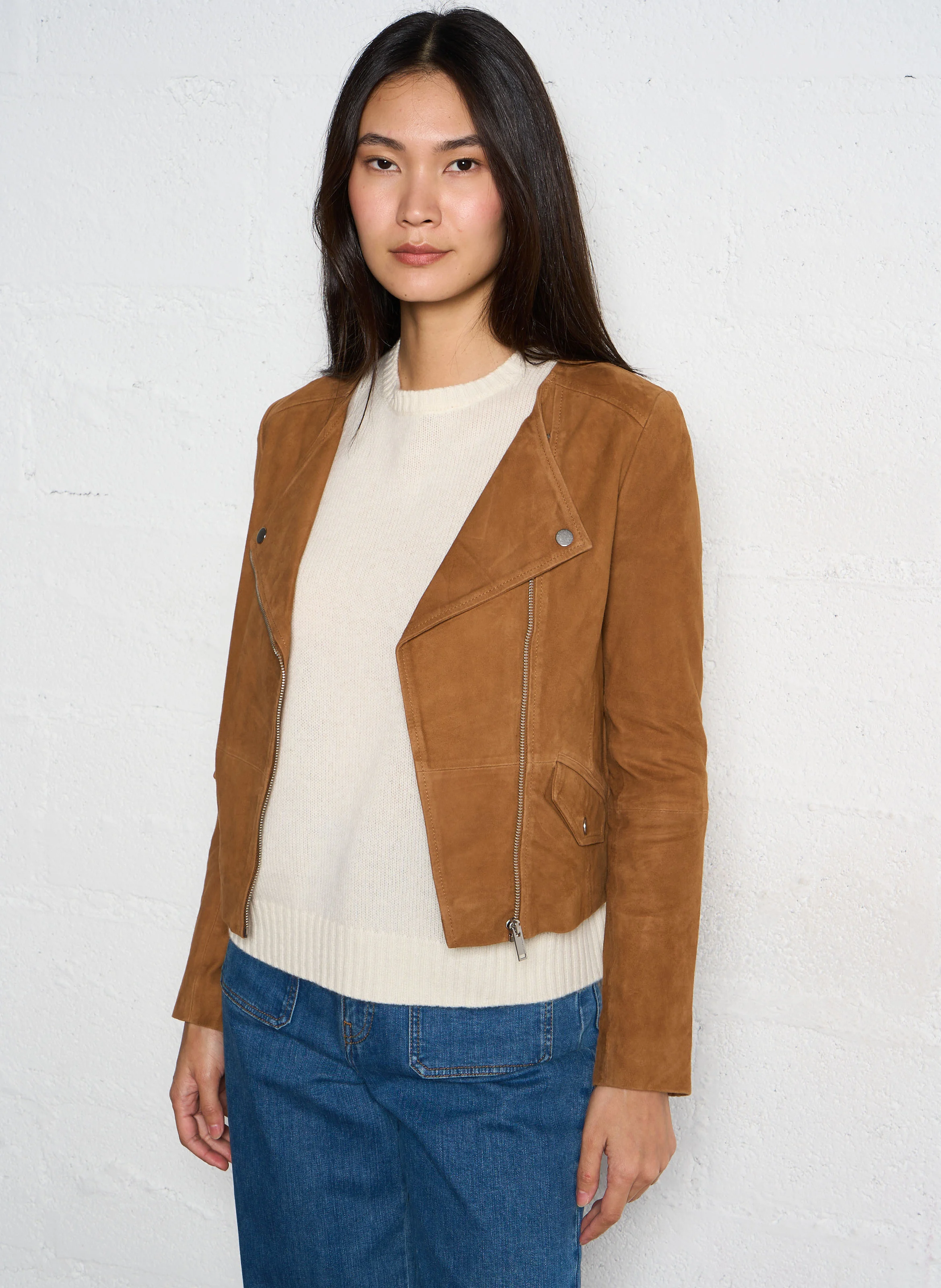 Blouson zippé en cuir | Marron