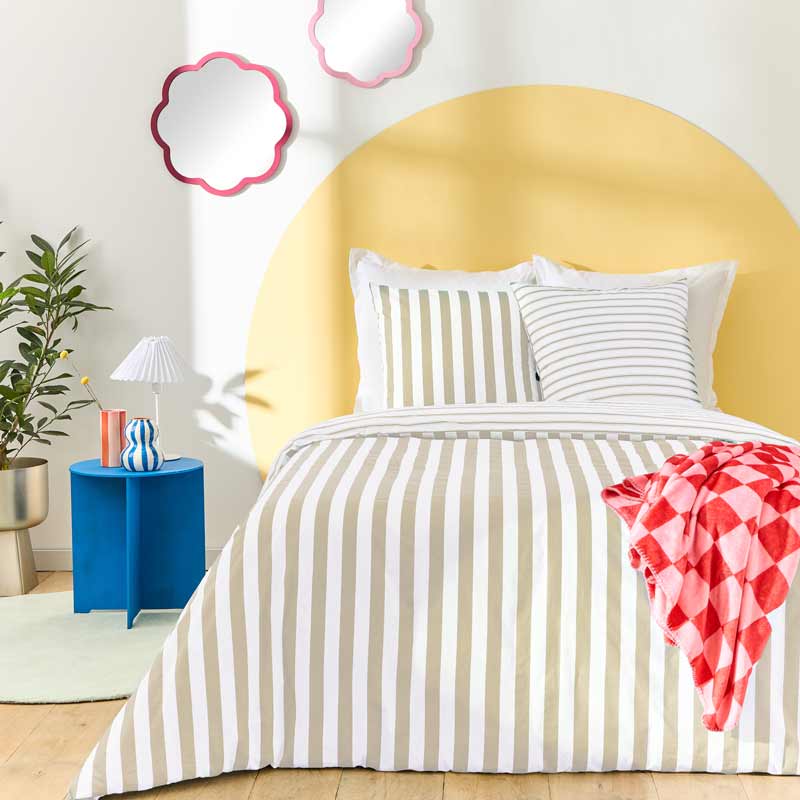 Parure de lit à rayures 'Lucien' beige