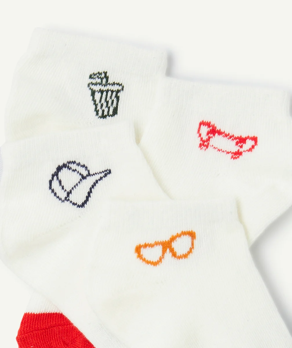 LOT DE 4 PAIRES DE CHAUSSETTES BLANCHES GARÇON AVEC DESSIN COLORÉ