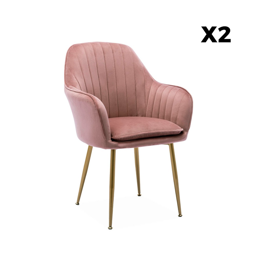 Lot de 2 fauteuils en velours vieux rose et pieds en métal doré. Shella l 58 x p 58 x h 85