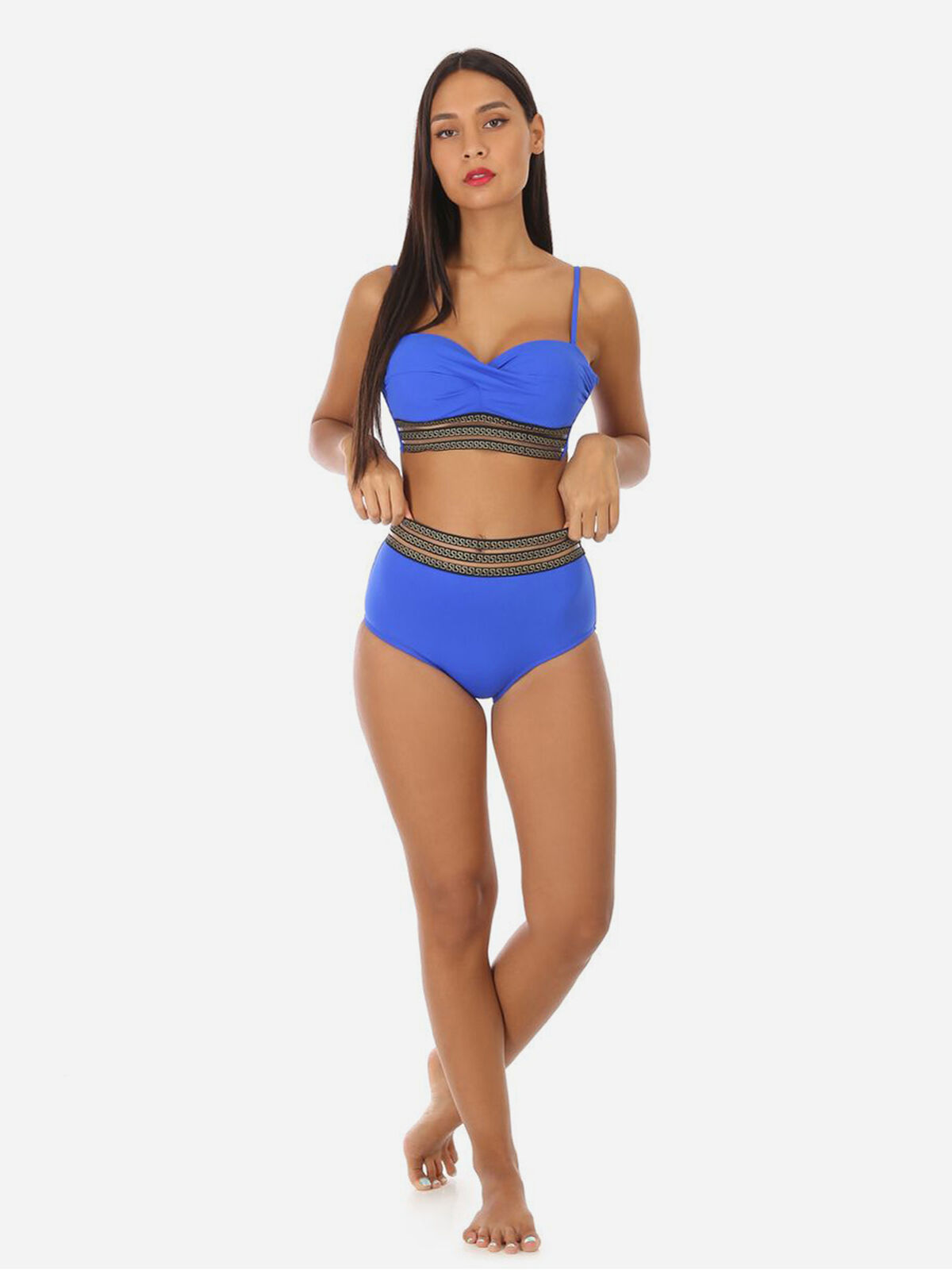 Maillot de bain 2 pièces à motif Grecque- Bleu