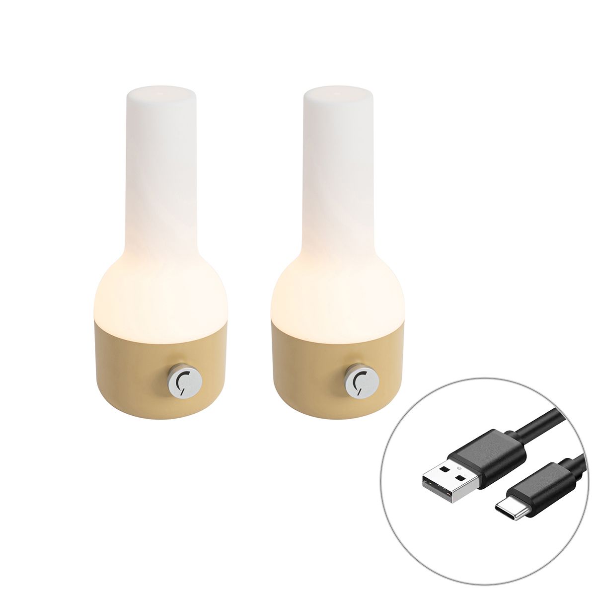 Set van 2 buiten tafellampen goud met wit incl. LED oplaadbaar - Haard