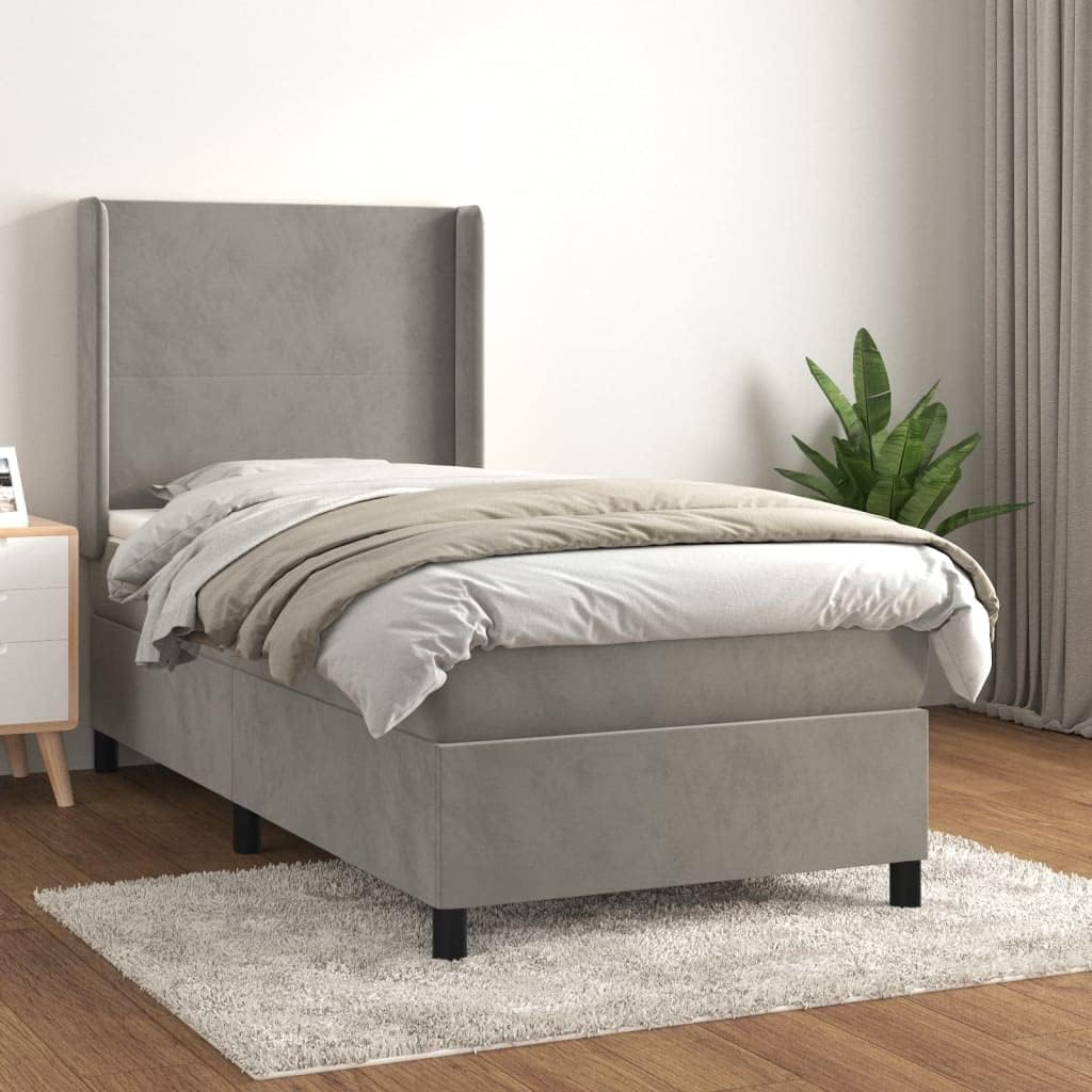 Boxspringbett mit Matratze Hellgrau 80x200 cm Samt,Premium Boxspringbett aus Samt mit verstellbarem Kopfteil und ergonomischer Matratze