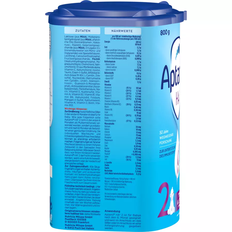 Aptamil Folgemilch HA 2 mit hydrolisiertem Eiweiß 4 x 800 g nach dem 6. Monat