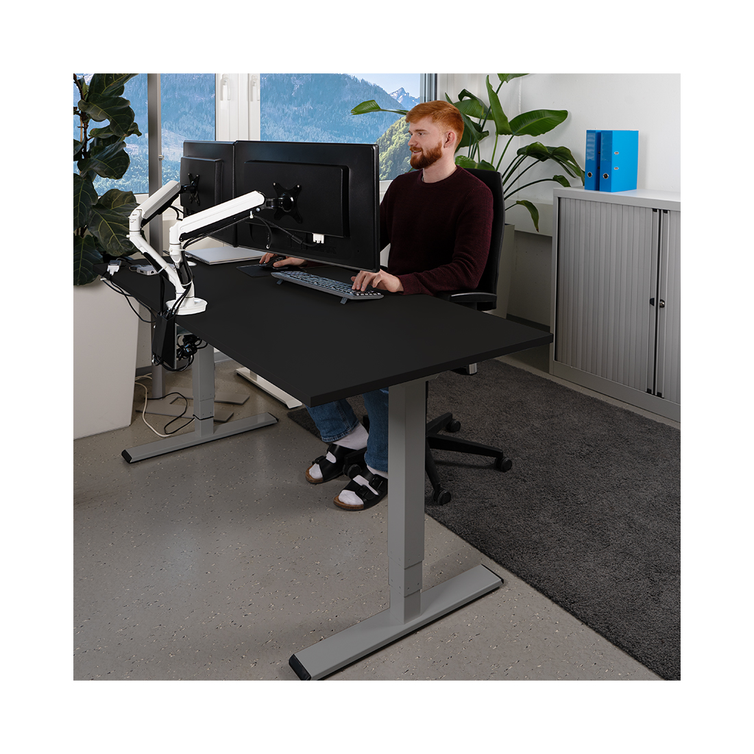 Contini höhenverstellbarer Bürotisch 1.6x0.8m Schwarz / Gestell dunkelgrau