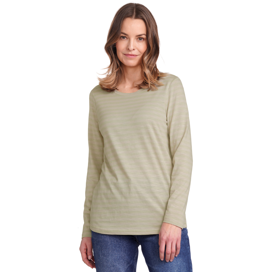 Gina Benotti Damen Langarmshirt gestreift hellgrün / beige