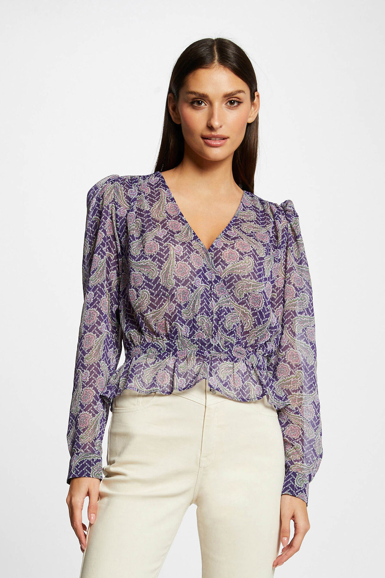 Blusa de manga comprida estampada - Roxa