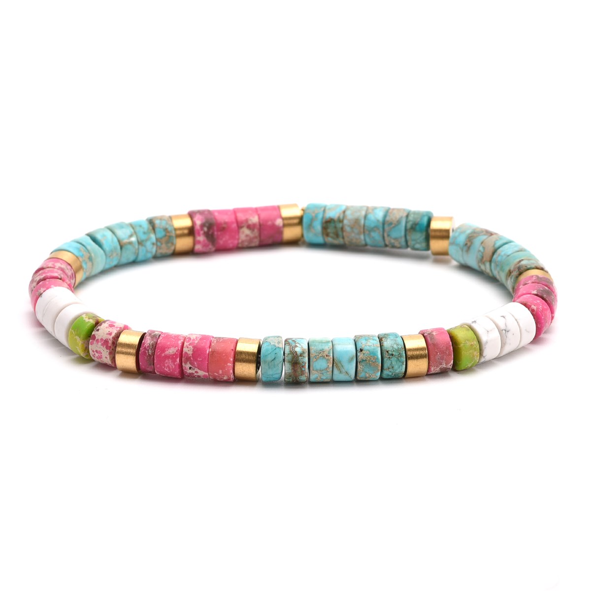 Bracelet Perles Heishi  Turquoise Blanche Bleu Jaspe Rose-20 cm