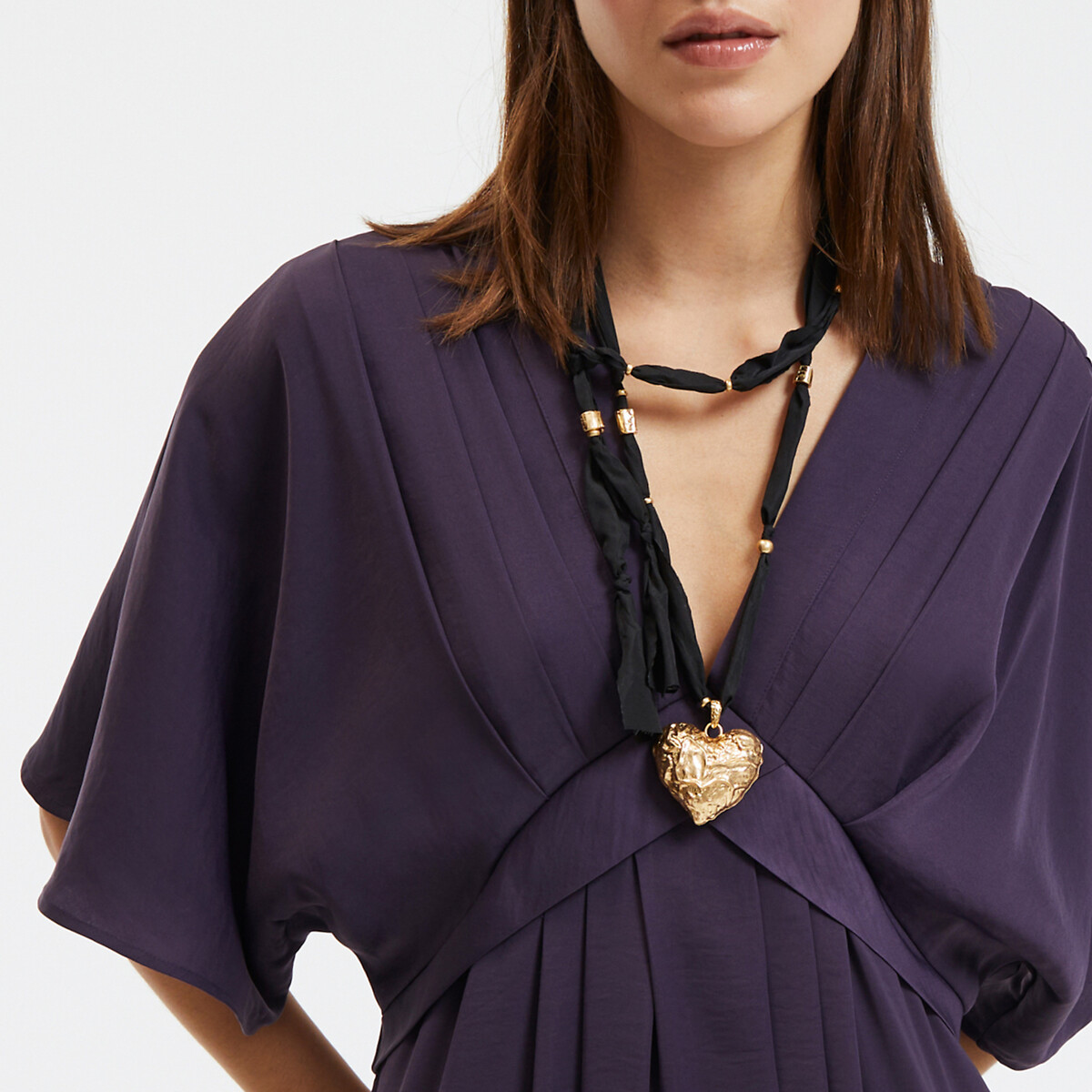 COLEÇÃO LA REDOUTE<br>Vestido longo com estampa de bandeira, decote em V e mangas até o cotovelo