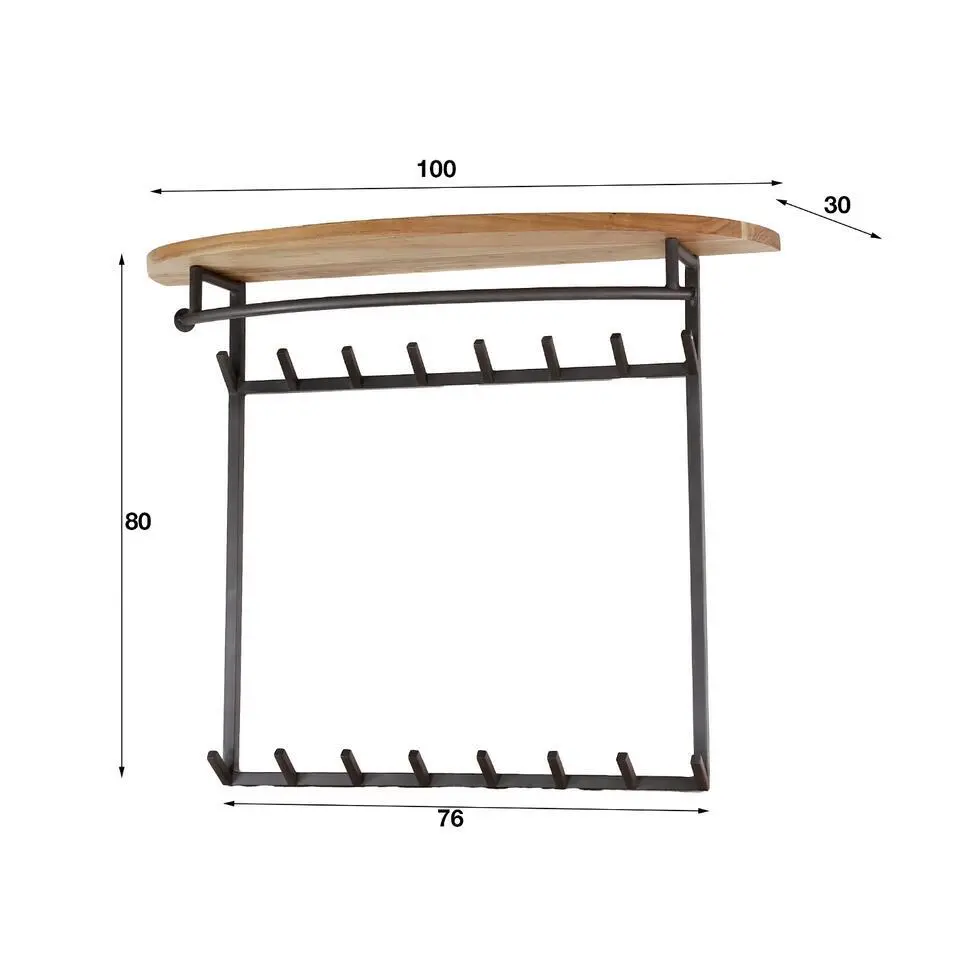 Kapstok Acaciahout - 16-Haken - 100x30x80cm - Round