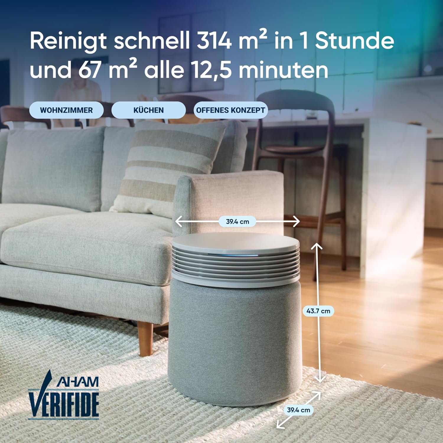 BLUEAIR Blue Signature Luftreiniger für große Räume – Leise & Smart bis 154m² | HEPASilent Technologie | Entfernt Allergene, Tierhaare, Rauch, Staub & Schimmel