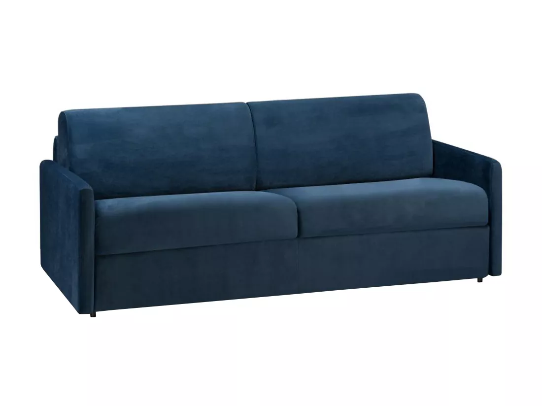 Canapé 4 places convertible express en velours bleu nuit - Couchage 160 cm - Matelas 22 cm CALIFE