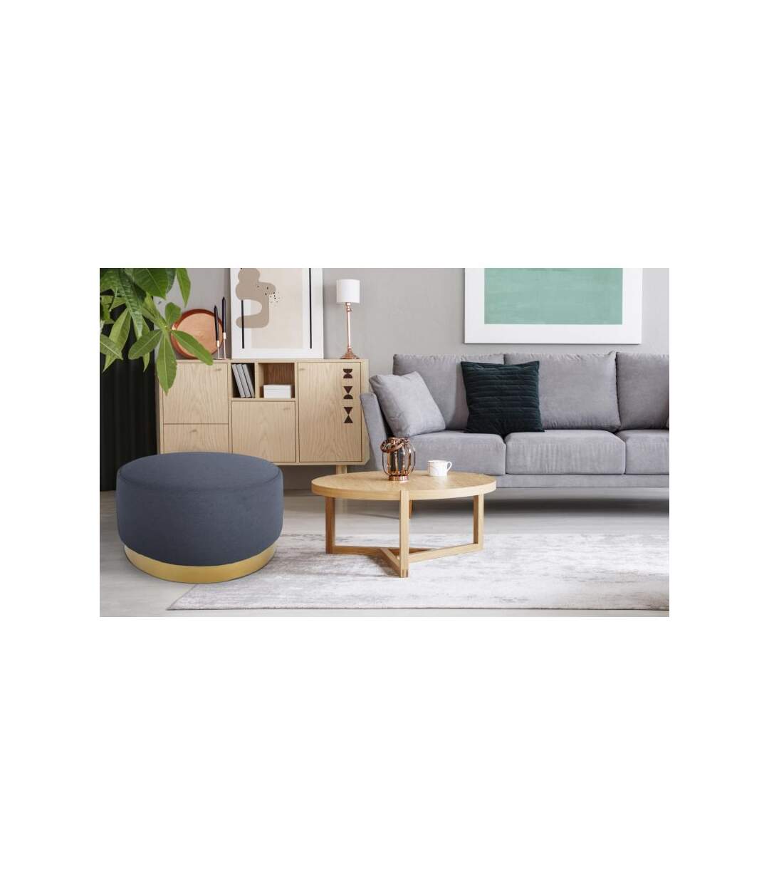 Paris Prix - Pouf Rond En Velours Design minnie 75cm Gris