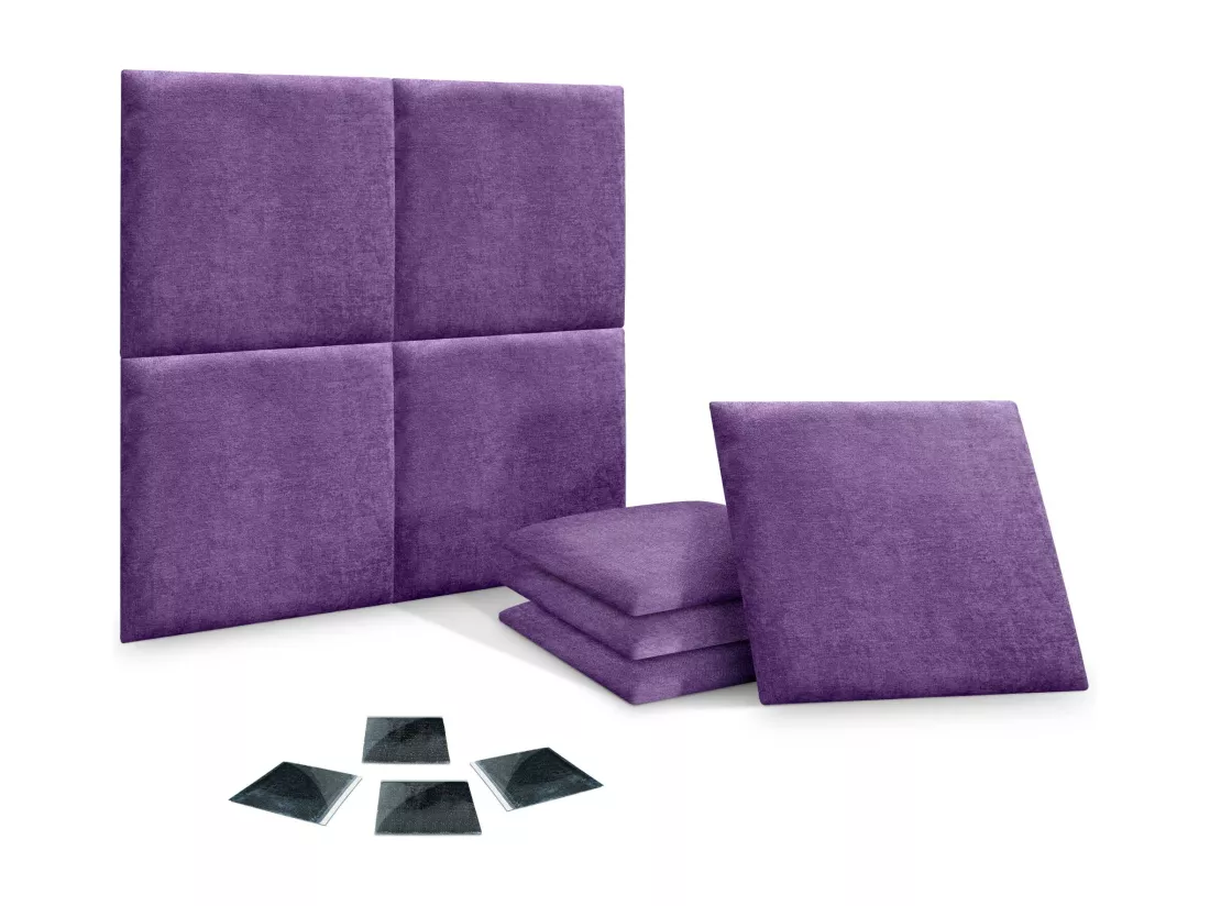 DHOME Lot de 8 Panneaux Rembourrés en Tissu Aqualine Autocollants pour Mur Acoustiques Absorbants Protection contre les Chocs (Lilas, 60x60cm, x8)